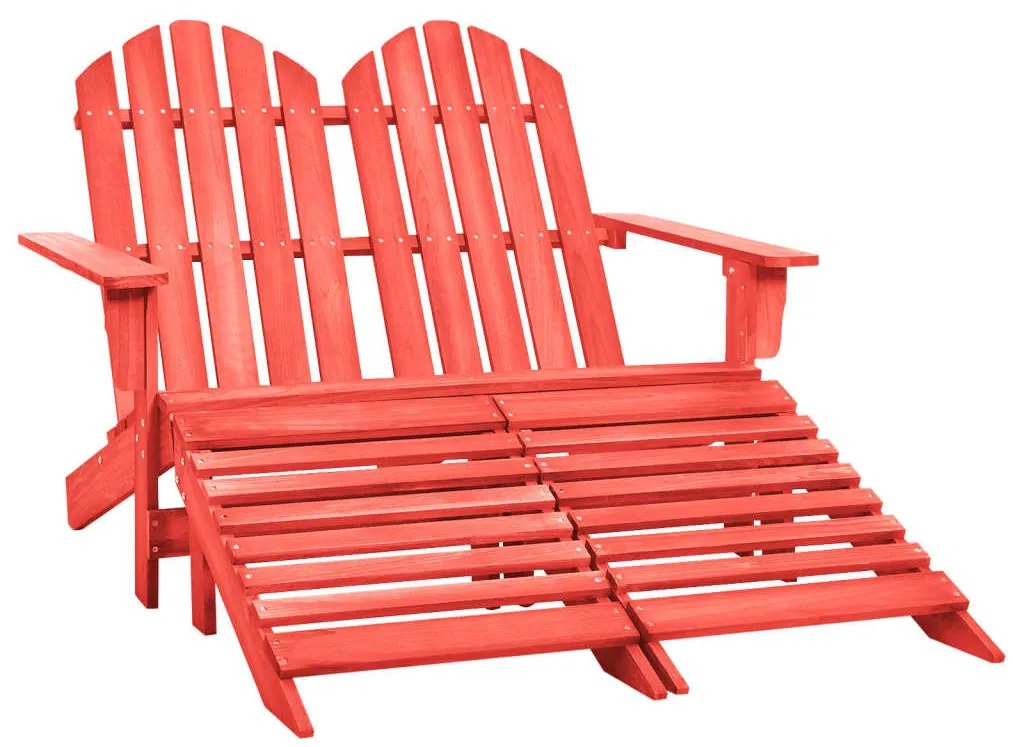 Cadeira de jardim e otomano Adirondack 2 lugares abeto vermelho