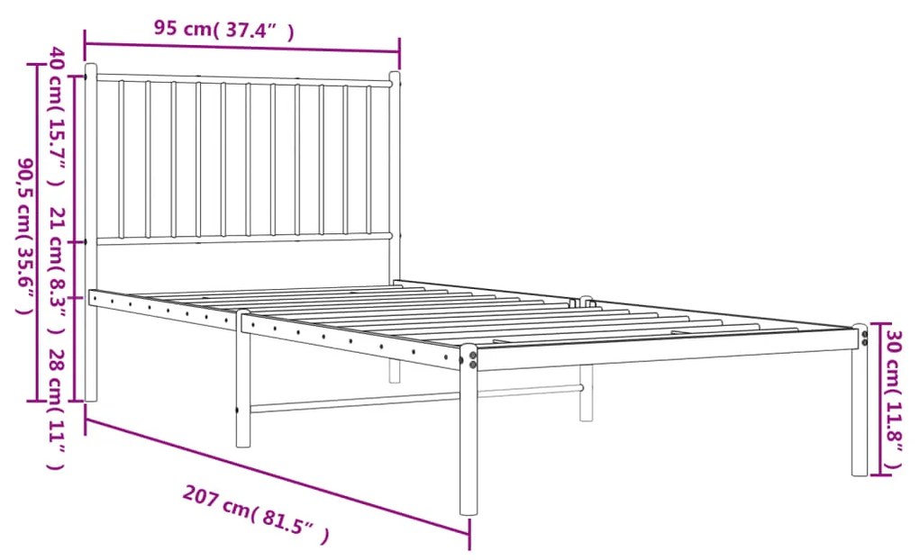 Estrutura de cama com cabeceira 90x200 cm metal preto