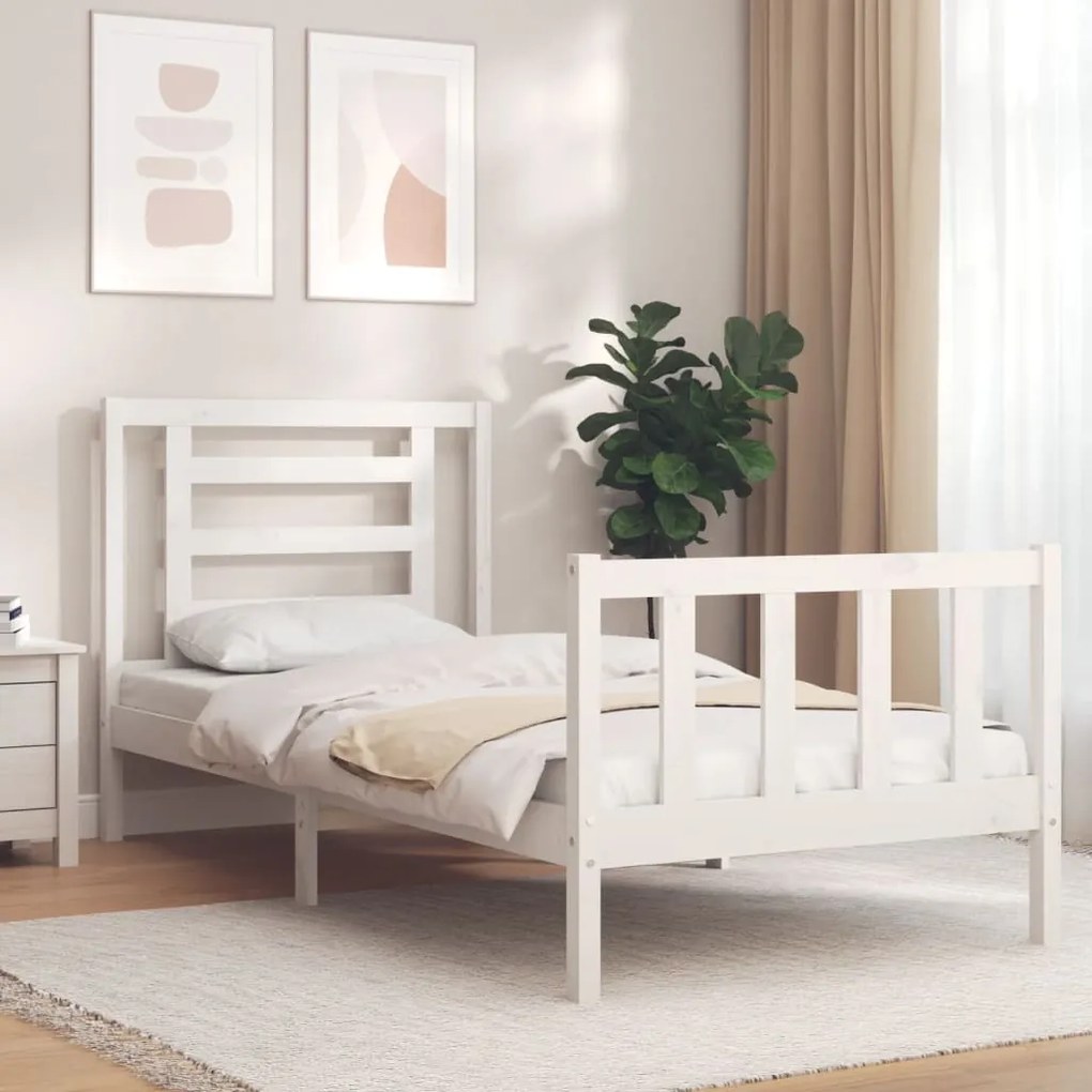 Cama sem colchão 90x200 cm madeira de pinho maciça branco