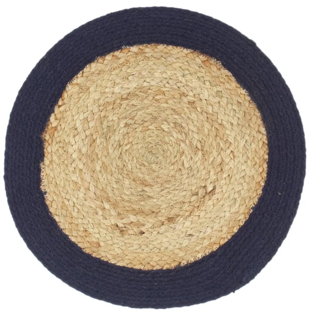 Individuais mesa 6 pcs juta e algodão 38cm natural/azul-marinho