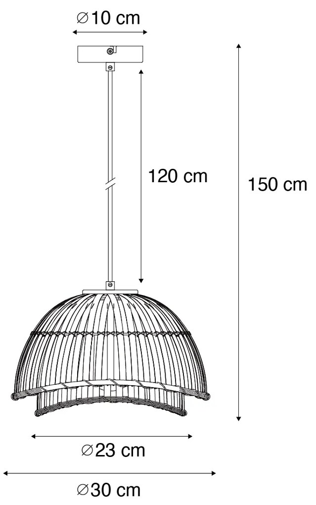 Candeeiro de suspensão oriental preto com bambu natural 30 cm - Pua Oriental