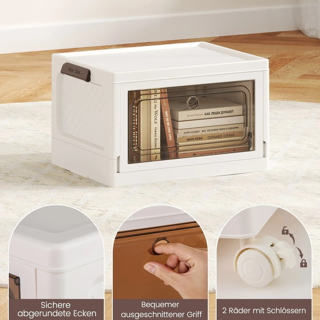 conjunto de 3 caixas empilháveis de plástico branco (75 L) tampa dobrável branco