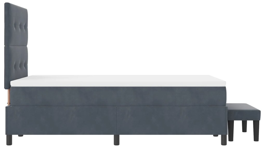 Cama Box Spring com Colchão e Banco Cinza Escuro 120x200 cm Veludo