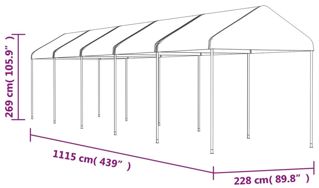 Gazebo com telhado 11,15x2,28x2,69 m polietileno branco