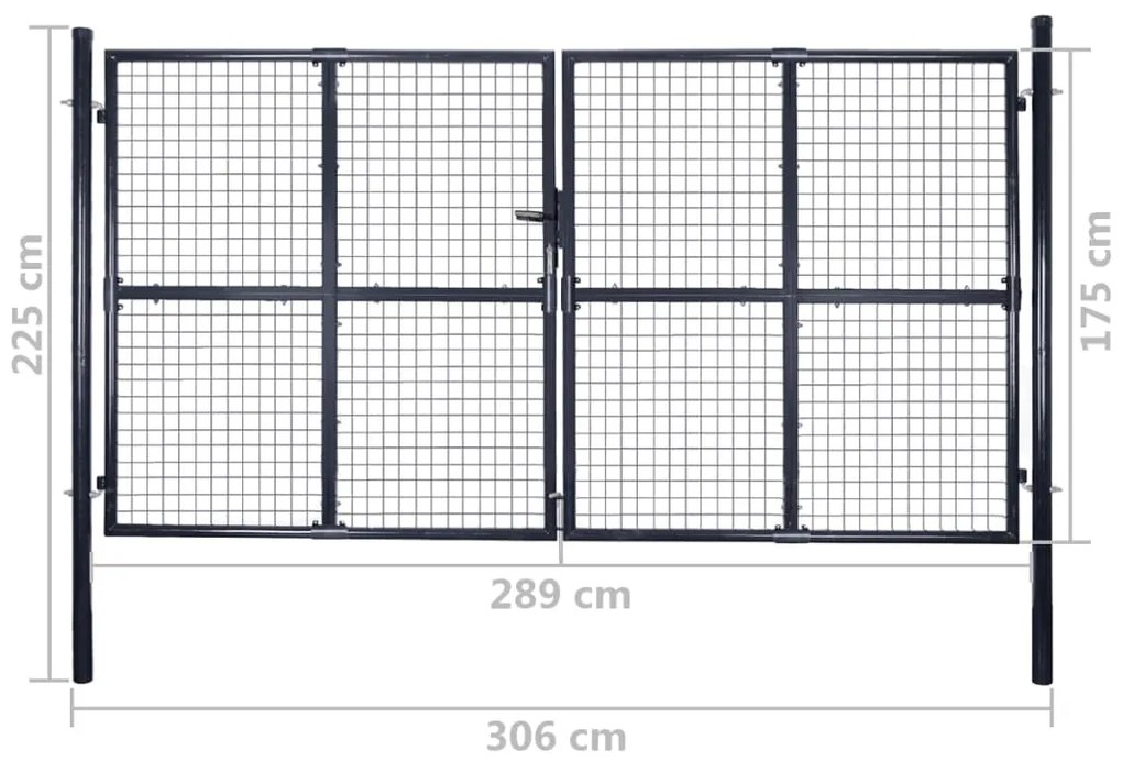 Portão de jardim em rede aço galvanizado 289x175 cm cinzento