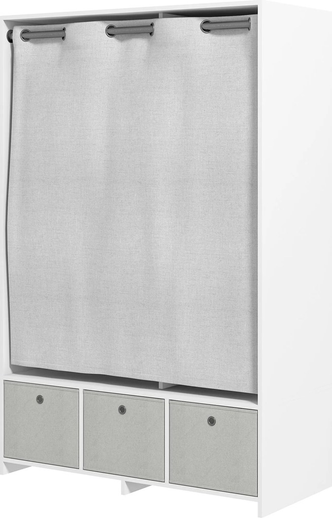 Guarda-roupa com varão para cortinas e 3 gavetas de tecido removíveis, 105 x 48 x 160 cm, branco