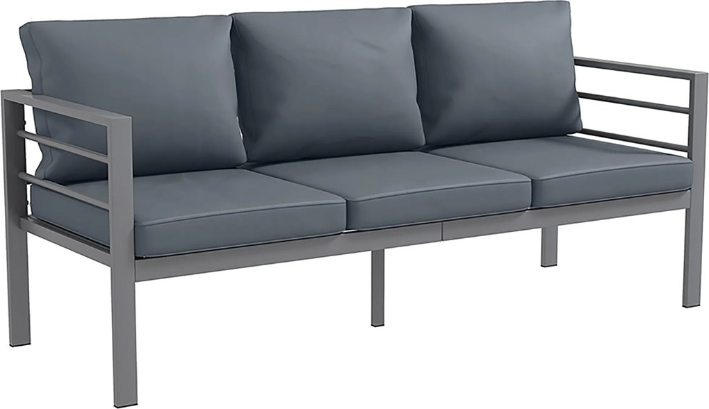 Outsunny Sofá de jardim 3 lugares com almofadas de assento e encosto - sofá exterior em alumínio 185L x 66l x 64H cm | Aosom Portugal
