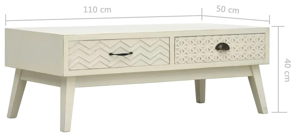 Mesa de centro 2 gavetas esculpidas 110x50x40 madeira cinzento