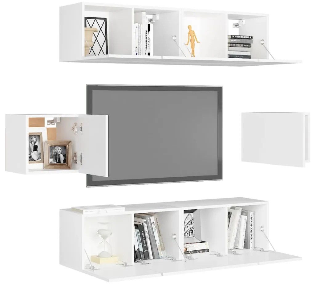 6 pcs conjunto de móveis de TV derivados de madeira branco