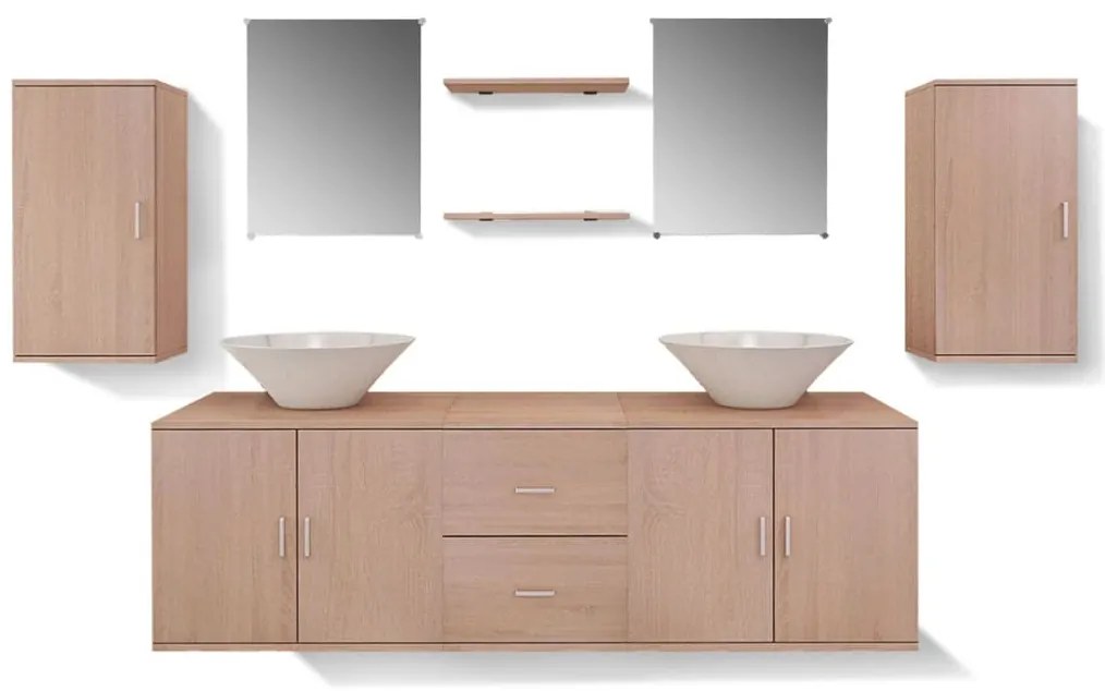 Móveis casa de banho 9 pçs e conjunto de bacia, bege