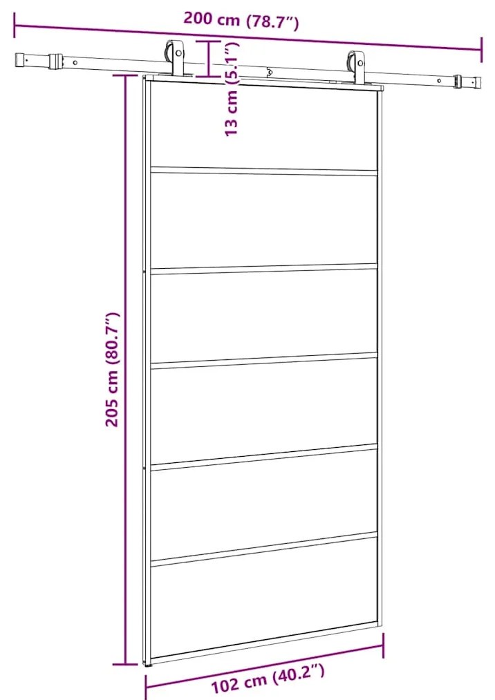 Porta deslizante c/ conj ferragens 102x205cm vidro ESG preto