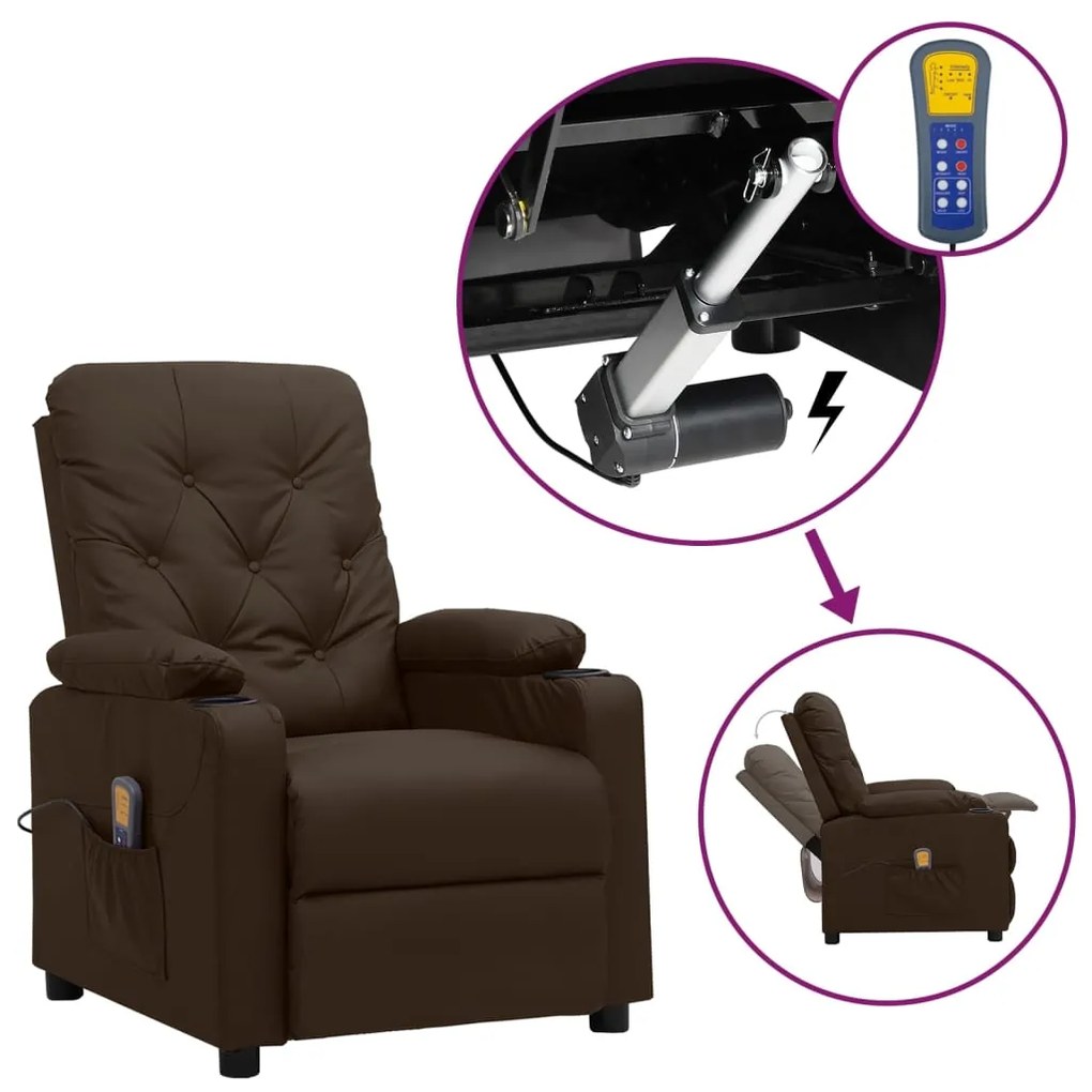 Poltrona de massagens elevatória couro artificial castanho