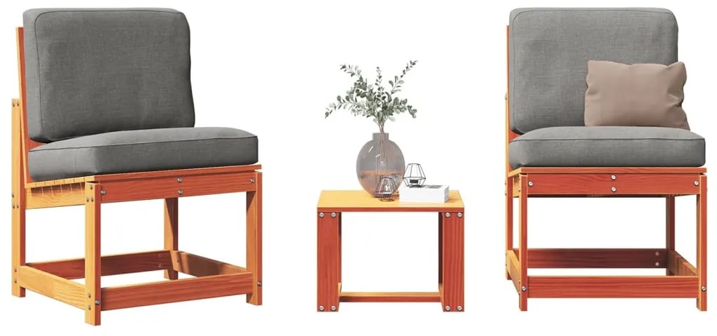 3 pcs conjunto lounge de jardim pinho maciço castanho-mel