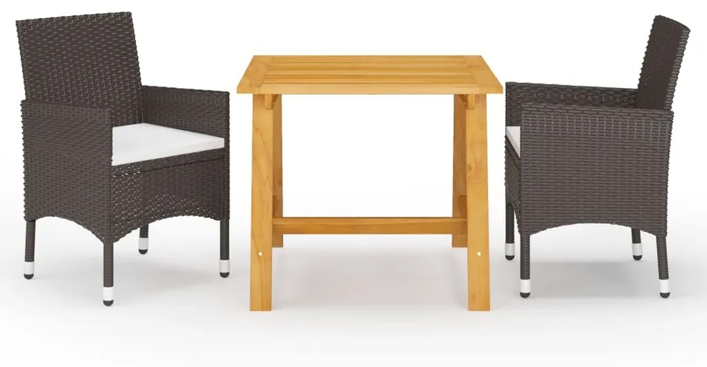 vidaXL 3 pcs conjunto de jantar para jardim castanho