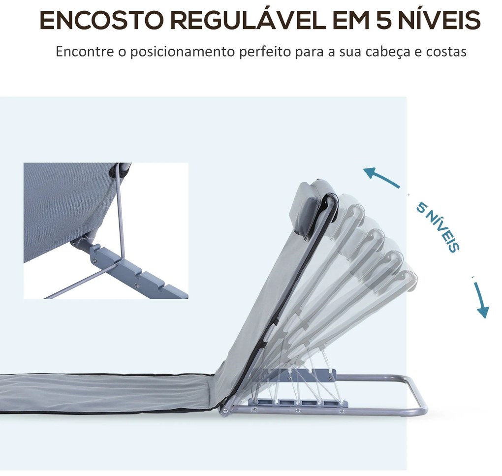 Conjunto de 2 esteiras de praia com encosto reclinável em 5 níveis, bo