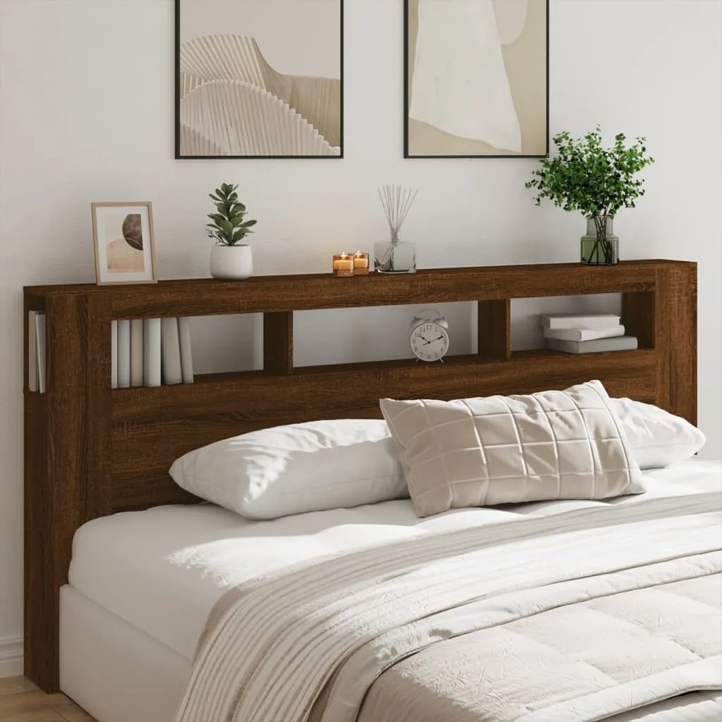 Cabeceira de Cama Giancarlo com Luzes LED - 220cm - Castanho - Design