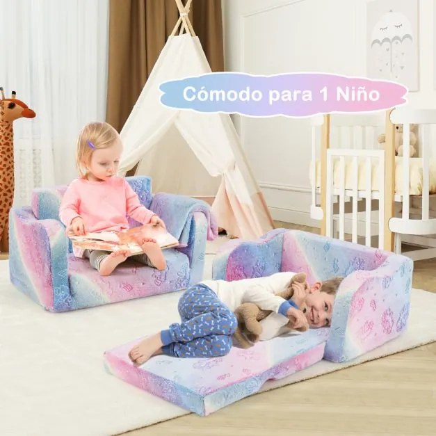 Sofá infantil com manta dobrável 2 em 1 para crianças a partir dos 3 anos, brilha no escuro Cadeira infantil confortável Multicolor