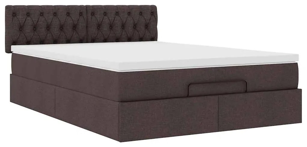 Estrutura cama otomana colchão 140x200cm tecido castanho escuro
