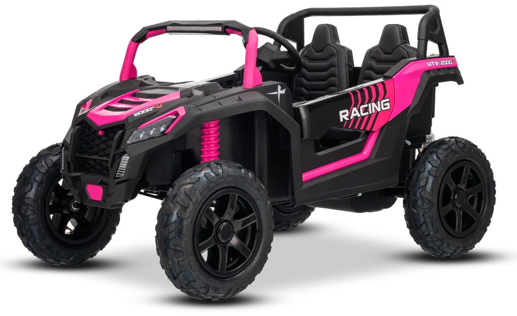 Carro elétrico para crianças UTV XXL 24V 2 Lugares em couro, travão de discos, luzes LED, rodas de borracha insufláveis com suspensão traseira, leitor