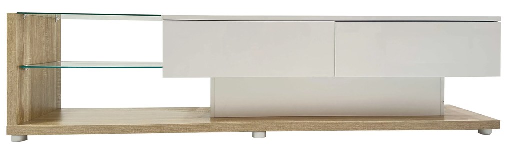 Armário de TV móvel brilhante com moldura de vidro e iluminação LED, 170x36x38cm, Branco