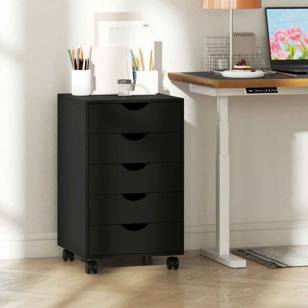 Bloco de Gavetas com Rodas Bloco de Gavetas para Escritório com 5 Gavetas 40x40x67 cm Preto