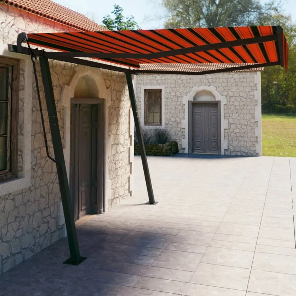 vidaXL Toldo retrátil manual com postes 4x3 m laranja e castanho
