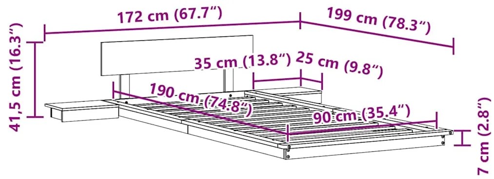 Estrado de Cama com Mesas de Cabeceira 90x190cm Madeira Maciça