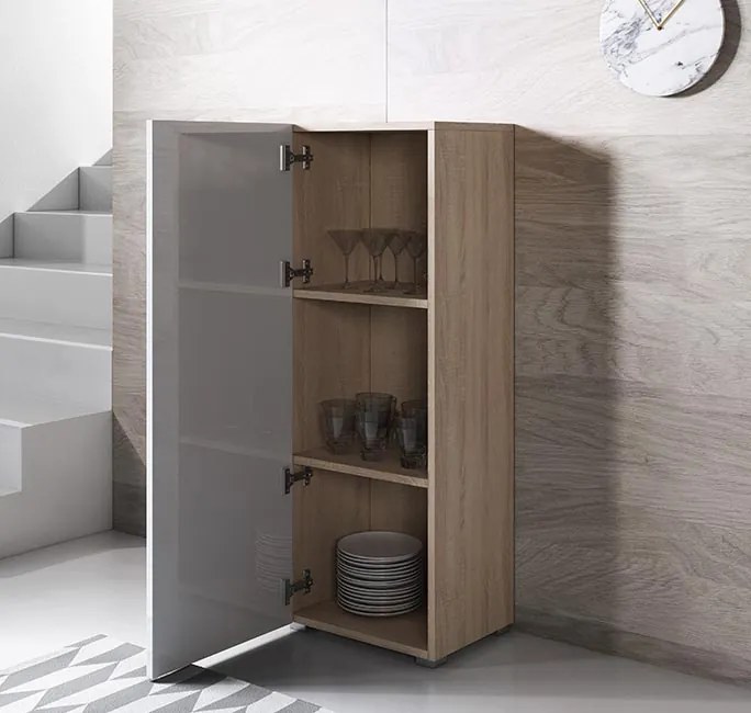 Armário Alto Coimbra – 40x128 cm – Sonoma e Branco com Pés