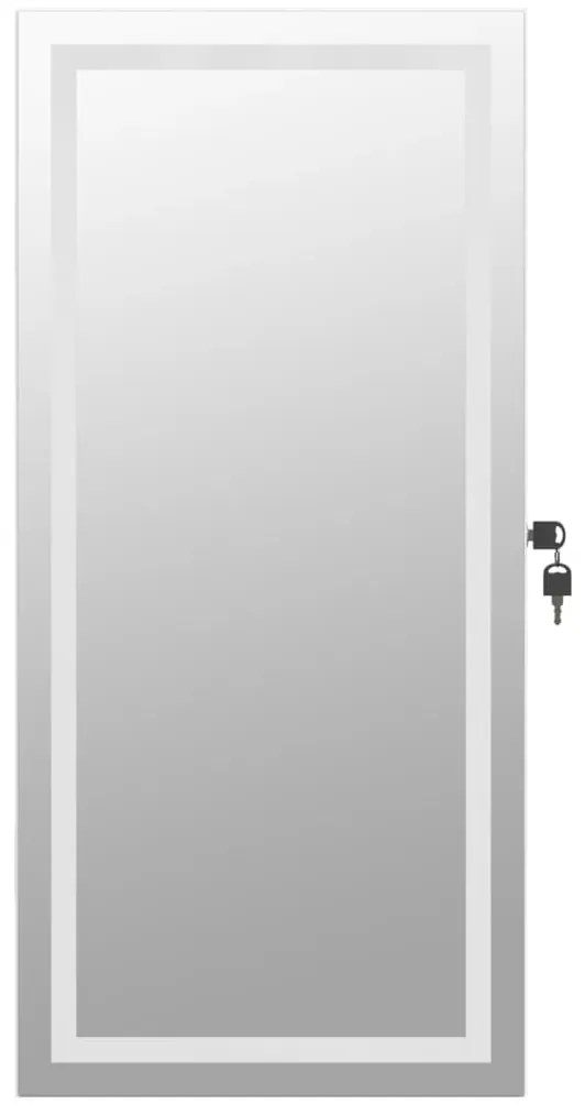 Móvel para joias de parede espelhado com luzes LED branco