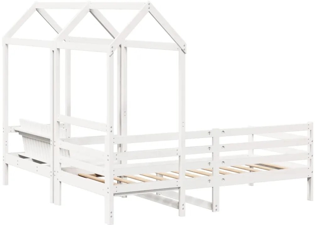 Conj. sofá-cama e banco c/ telhado 90x200cm pinho maciço branco