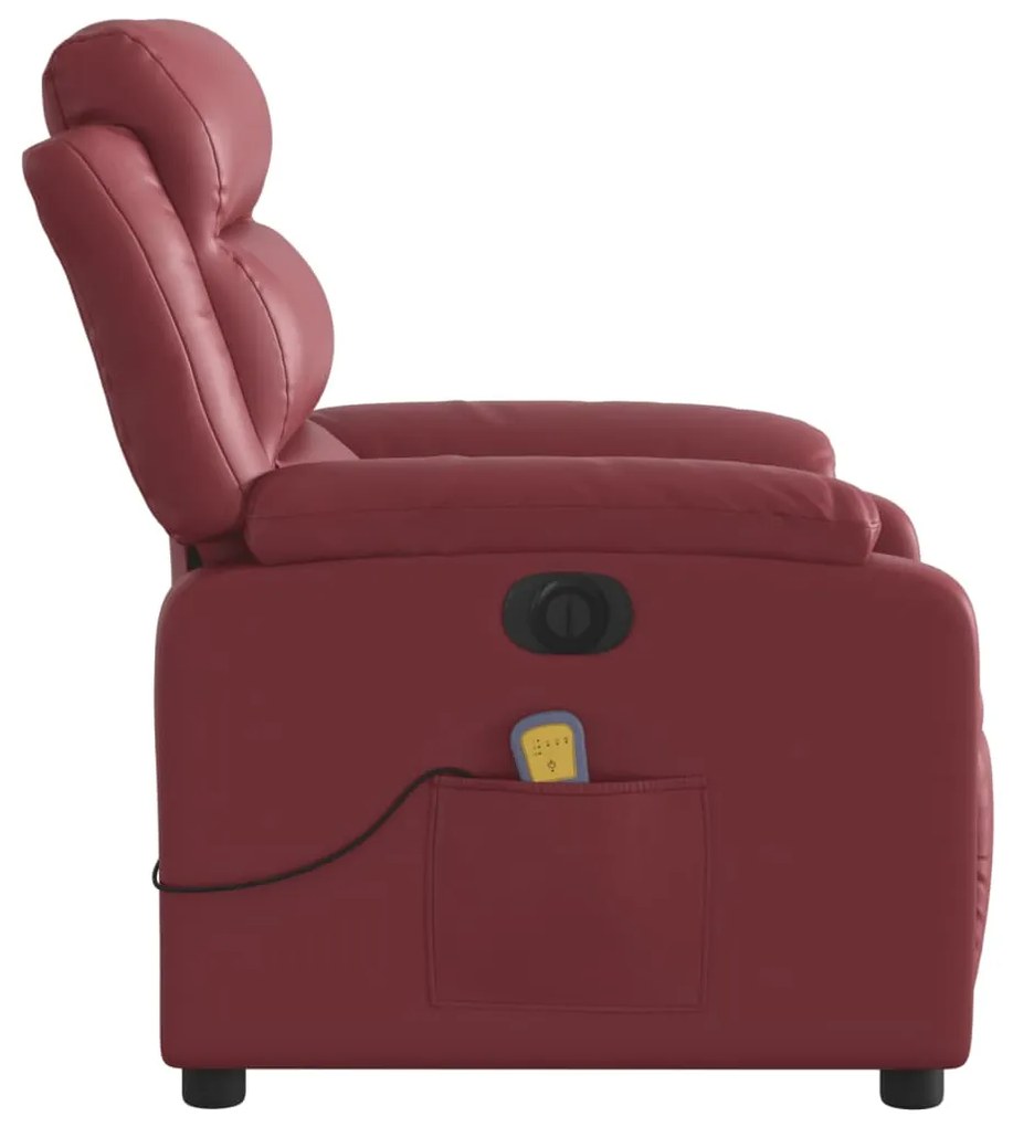 Poltrona massagens reclin. elétrica couro artif. vermelho-tinto