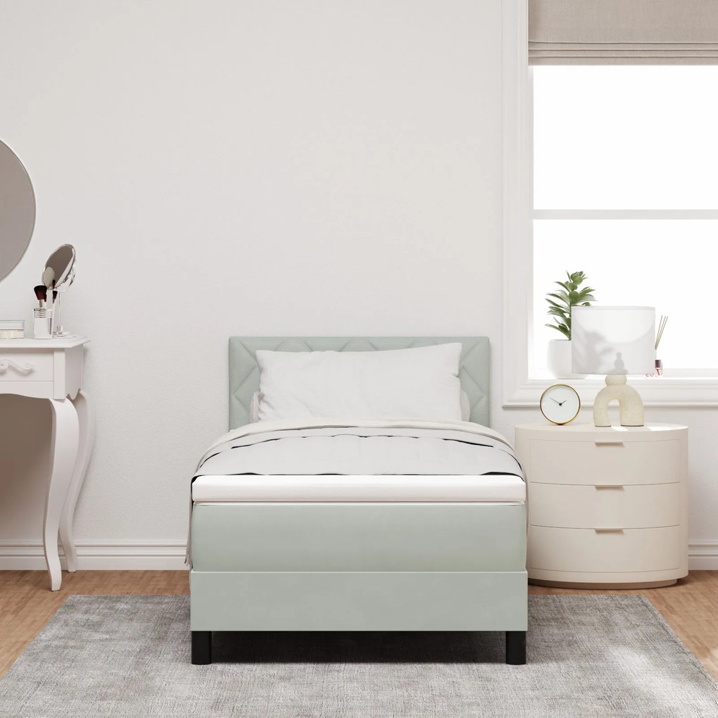 Cama com Box Spring e Colchão vidaXL Cinza Claro 90x200 cm Veludo