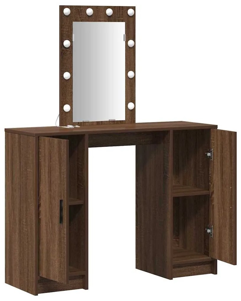Mesa de Maquiagem vidaXL com Luzes LED Castanho Carvalho 102x33x135 cm