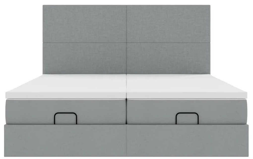 Estrutura de cama otomana com colchões tecido cinzento claro