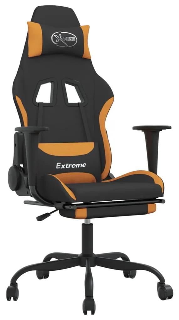 Cadeira de gaming com apoio de pés tecido preto e laranja