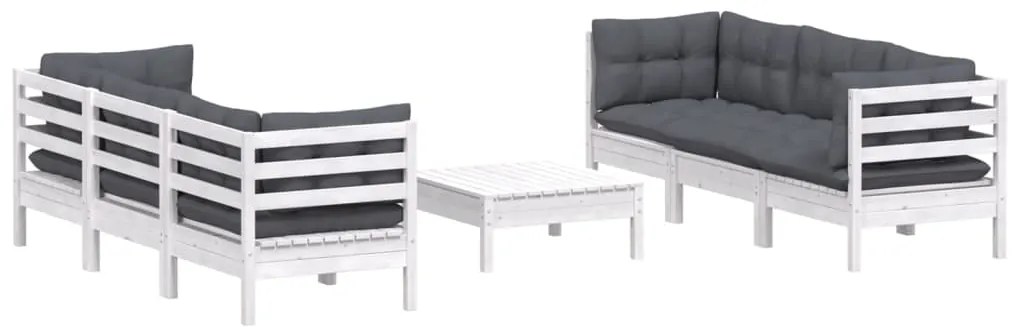 7 pcs conj. lounge de jardim com almofadões antracite pinho