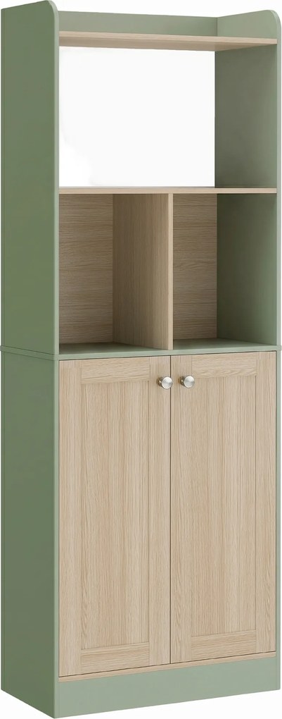 HOMCOM Estante de 5 níveis, móvel de arrumação, estante para livros com 2 portas, 60 x 30 x 161,2 cm verde e madeira natural | Aosom Portugal