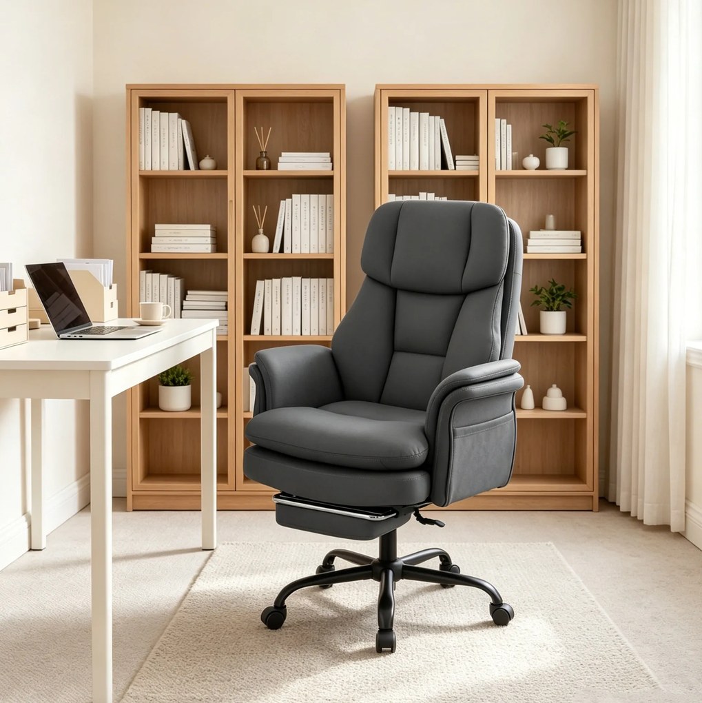 Cadeira de Escritório com Apoio para os Pés, 63-114 x 78 x 118-125 cm, Encosto Reclinável, Cinzento
