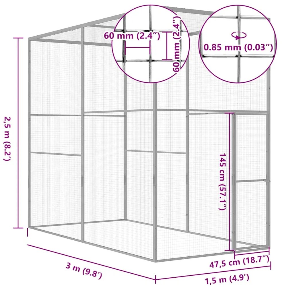 Jaula para gatos 3x1,5x2,5 m aço galvanizado
