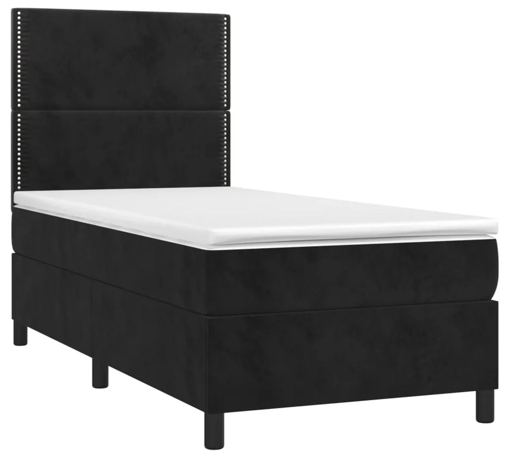 Cama box spring c/ colchão/LED 90x200 cm veludo preto