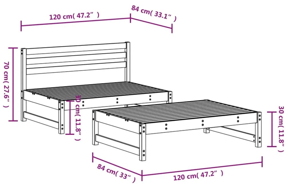 2 pcs conjunto lounge de jardim madeira de pinho maciça preto