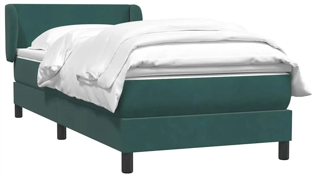 Cama com molas/colchão verde-escuro 90x210 cm veludo