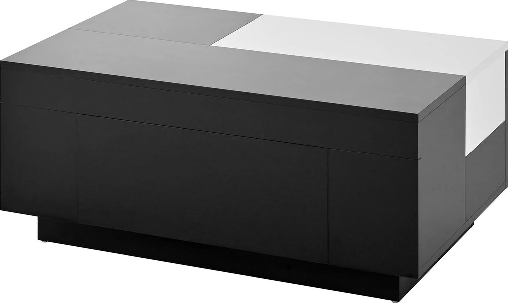 Mesa de centro com iluminação LED, tampo extensível e espaço de arrumação, 80x50x35,5 cm, Branco+Preto