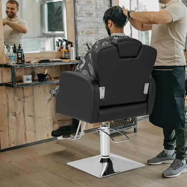 Cadeira de cabeleireiro hidráulica 99-114 cm com apoio de cabeça giratório de 360° com regulação da altura Carga 150 kg Preto