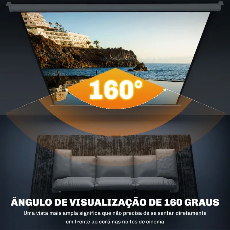 Tela de Projeção Manual 120 Polegadas  207x207 cm Portátil Formato 1:1 para Interior e Exterior Cinema em Casa Branco