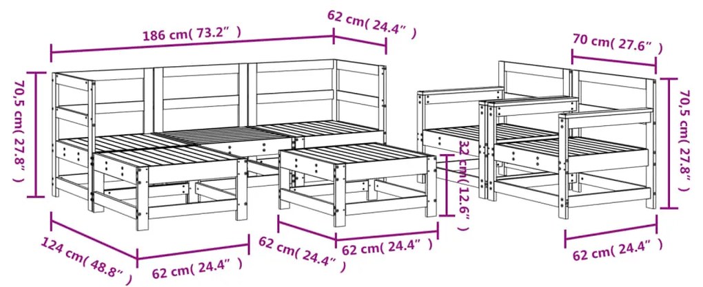7 pcs conjunto lounge de jardim madeira de douglas maciça