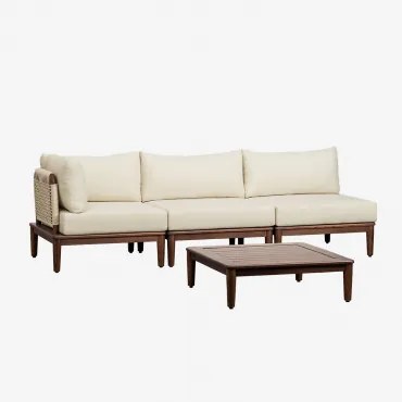 Conjunto De Sala Com Sofá Modular De Canto De 3 Peças E Mesa De Centro Em Acácia Giulia Crema - Sklum