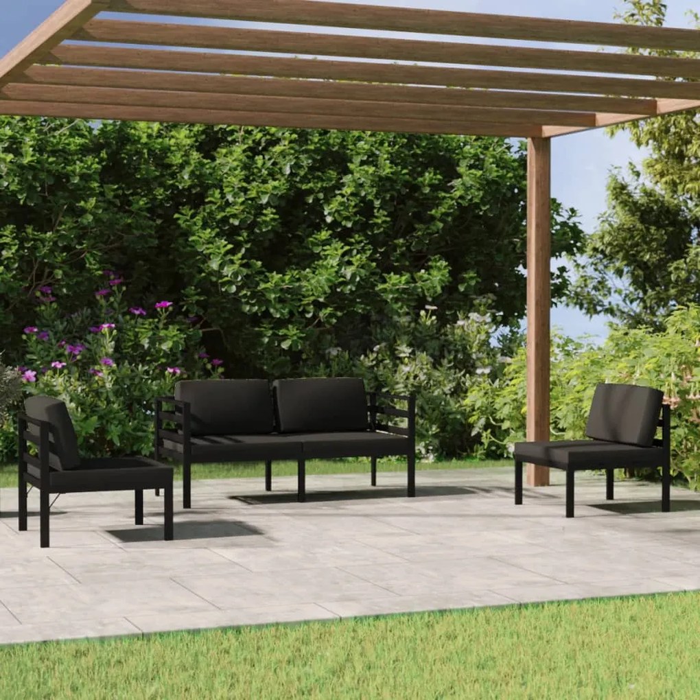 vidaXL 4 pcs conjunto lounge jardim com almofadões alumínio antracite