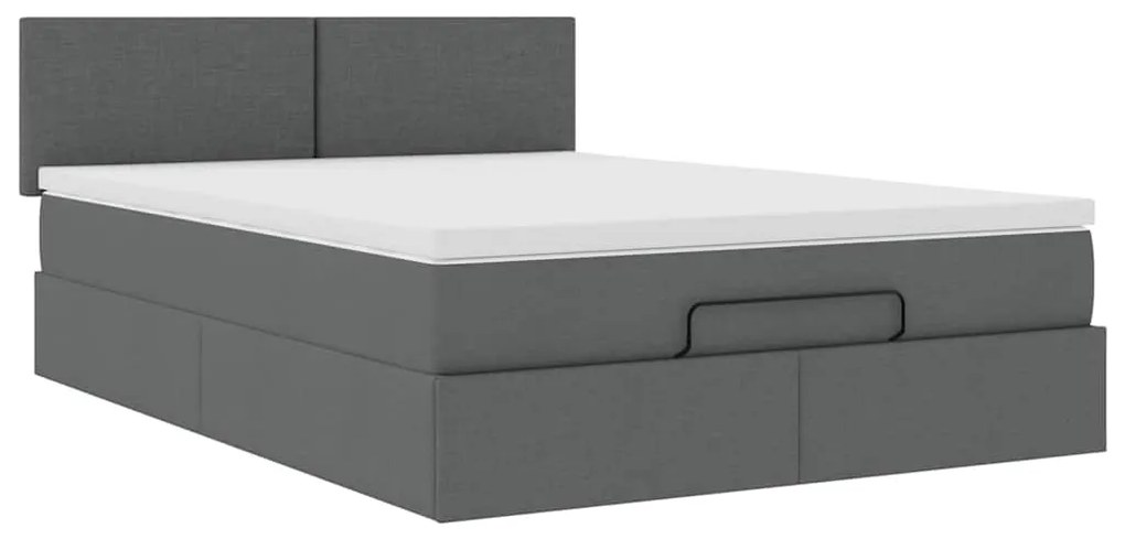 Cama otomana com colchão 140x190 cm tecido cinzento escuro