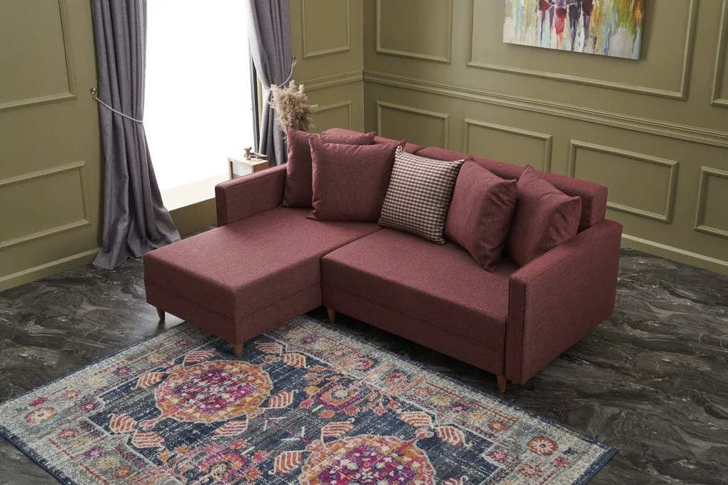 Sofá-cama de canto Aydam – Vermelho Claret – 215x80x150 cm